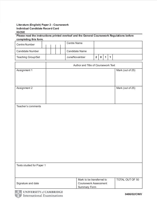 coursework assessment summary form